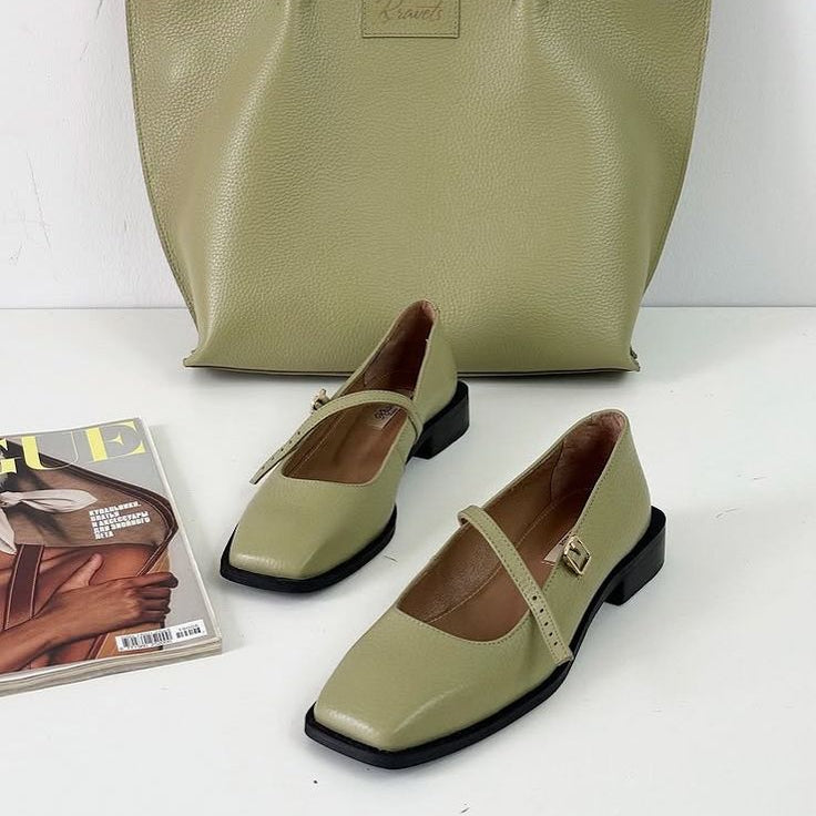 Sage Green Square-Toe Mary Janes